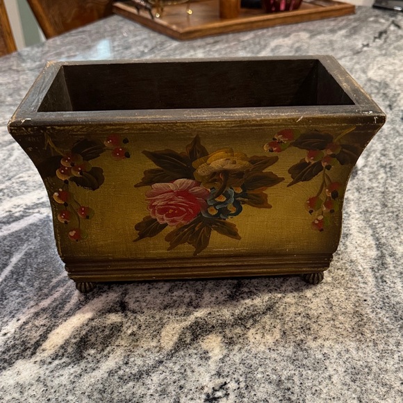 Other - Floral Painted Wooden Planter